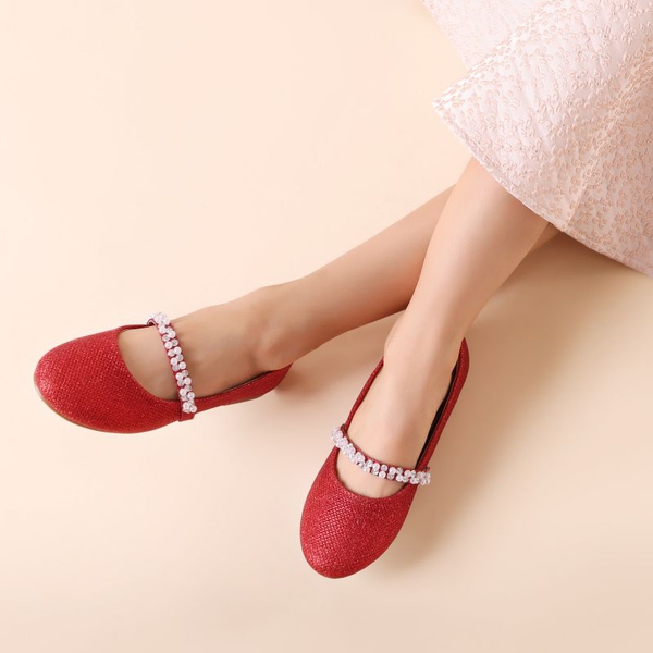 Girl's Strap Mary Jane Ballerina Flats - RED GLITTER - 1